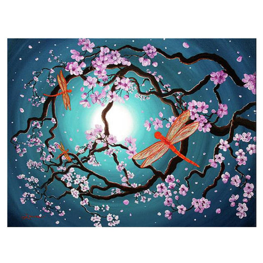 Sakura and dragonfly | Full Round Diamond Painting Kits