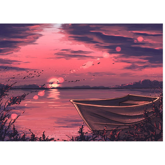 Bateau au coucher du soleil | Kits complets de peinture au diamant rond 