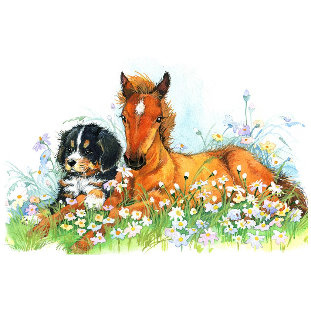 Chien et cheval | Kits complets de peinture au diamant rond