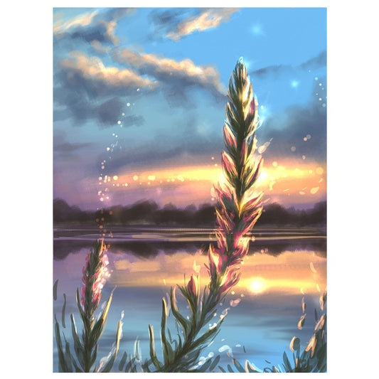 Fleurs au bord du lac | Kits complets de peinture au diamant rond 