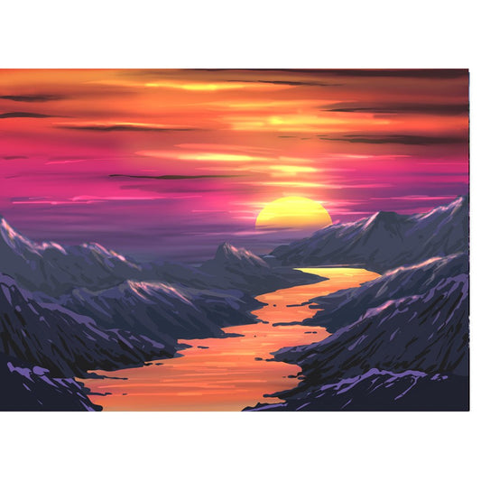 Rivière au coucher du soleil | Kits complets de peinture au diamant rond