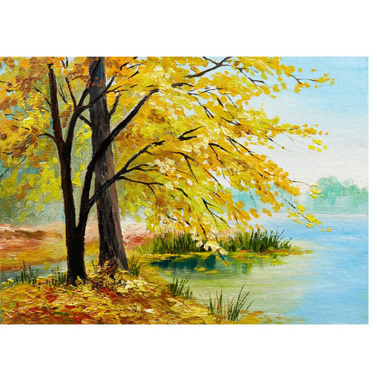 Arbre au bord du lac | Kits complets de peinture au diamant rond