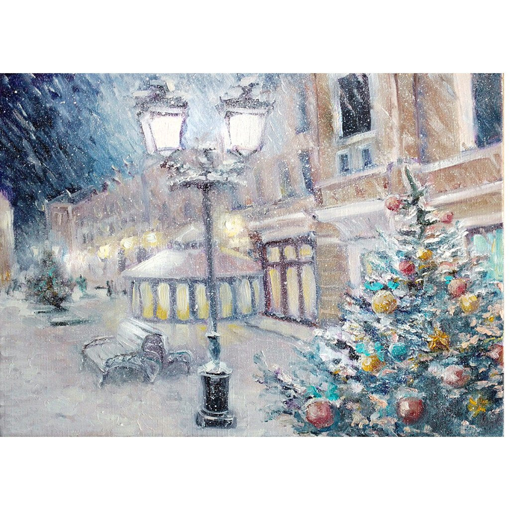 City in snow | Full Round Diamond Painting Kitsswan