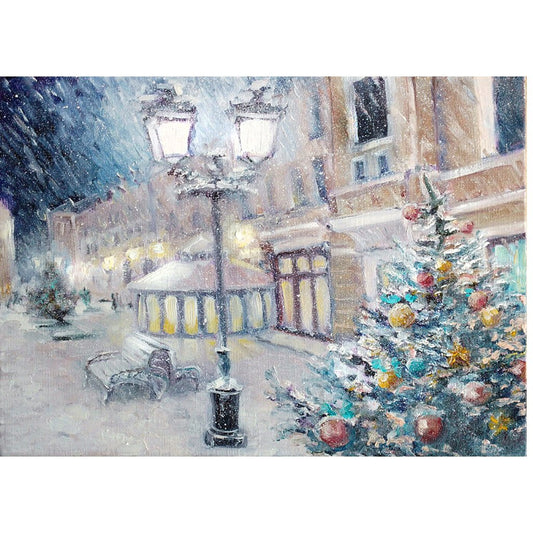 Ville sous la neige | Kit de peinture diamant rond complet cygne