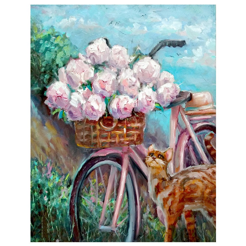 Vélo et fleur | Kit de peinture diamant rond complet cygne 