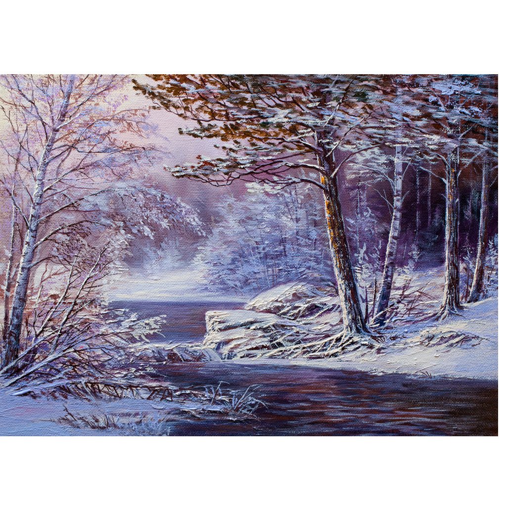 Paysage de neige | Kits complets de peinture au diamant rond 