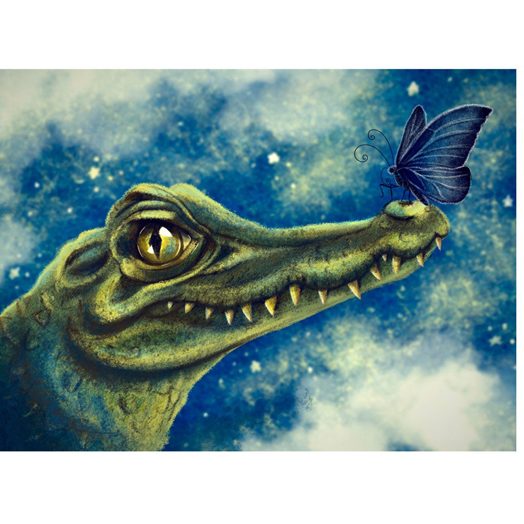 crocodile et papillon | Kits complets de peinture au diamant rond 