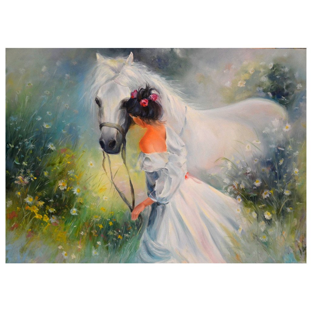 Fille et cheval | Kits complets de peinture au diamant rond 