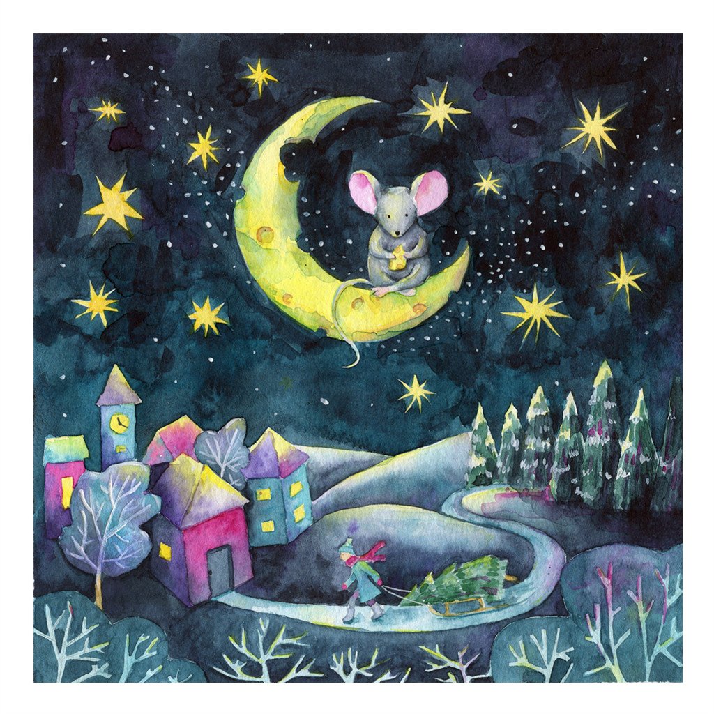 Souris sur la lune | Kits complets de peinture au diamant rond