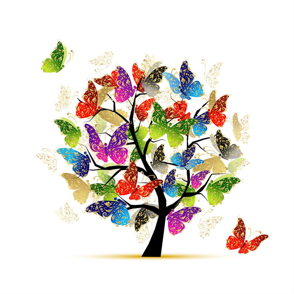 Tree and Butterfly | Full Round Diamond Painting Kits