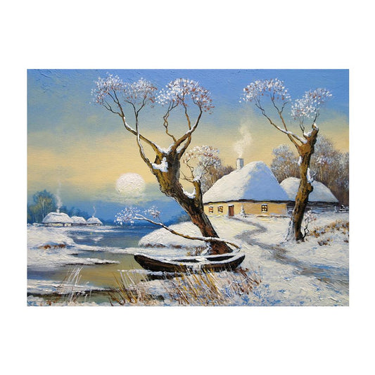 Paysage de neige | Kits complets de peinture au diamant rond 