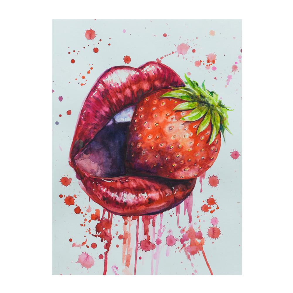 Rote Lippen und Erdbeeren | Vollständige runde Diamant-Malkits 