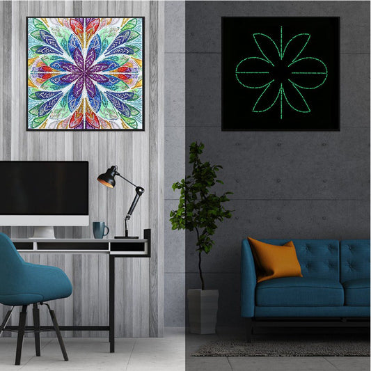 Abstrakte Kunst-Mandala-Blume | Leuchtende Diamant-Malkits 