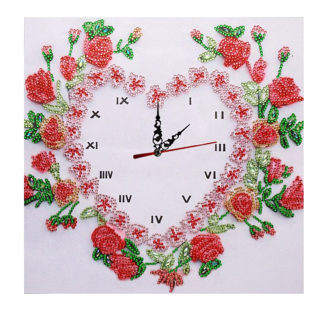 Rose Flower Clock | Special Shaped | Crystal Rhinestone  | Full Round Diamond Painting Kits