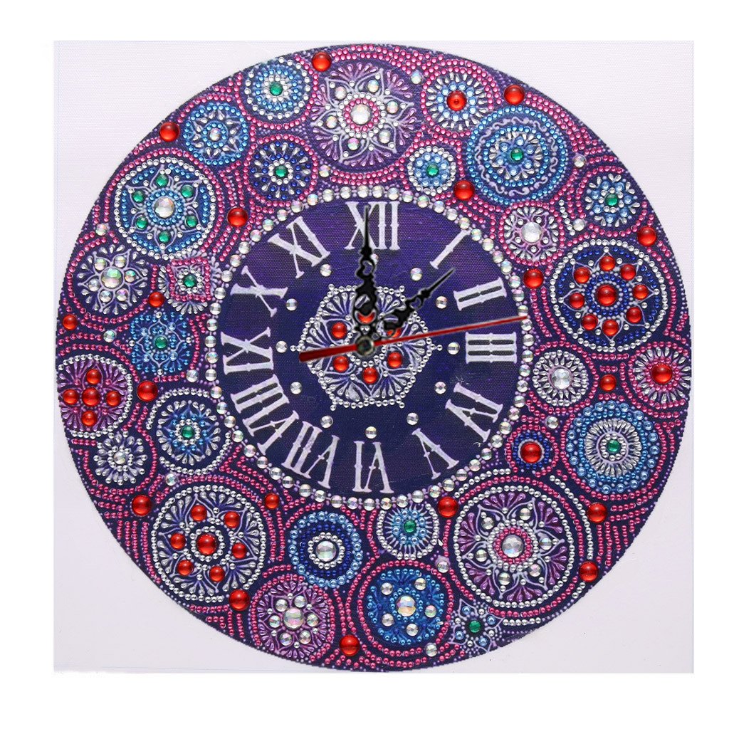 Horloge Fleur Mandala | Forme spéciale | Cristal Strass | Kits complets de peinture au diamant rond 