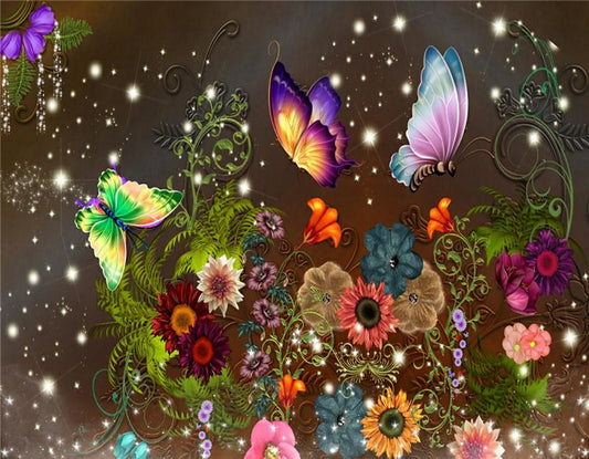 Butterfly and Flower | Full Round Diamond Painting Kits