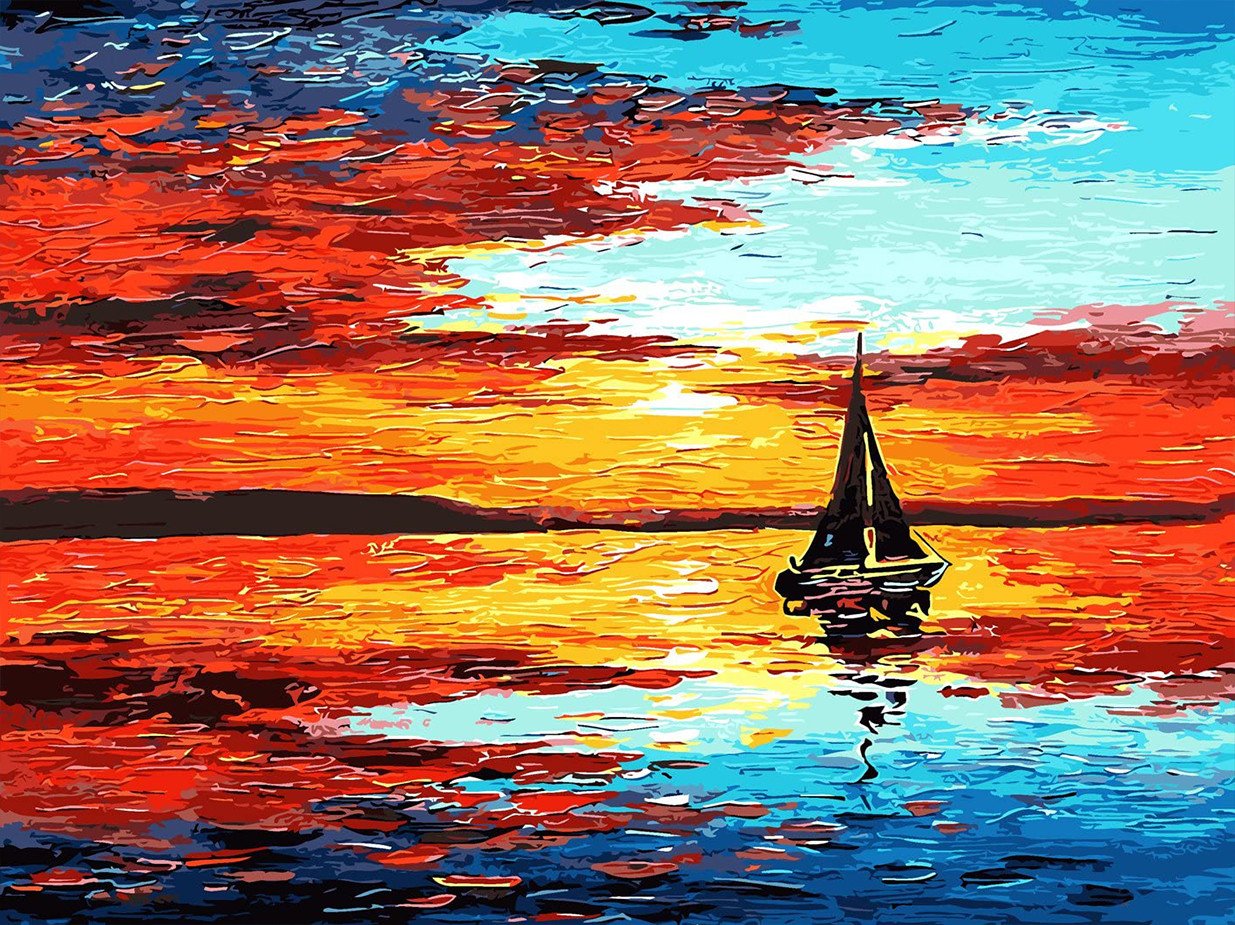 Sunset sailing boat | Full Round Diamond Painting Kits