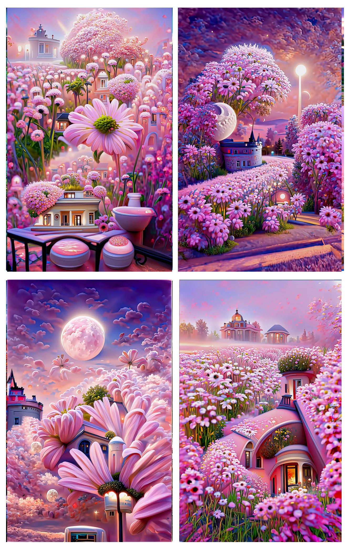 Paysage rose | Kits complets de peinture diamant rond/carré | 40x70cm | 50x80cm