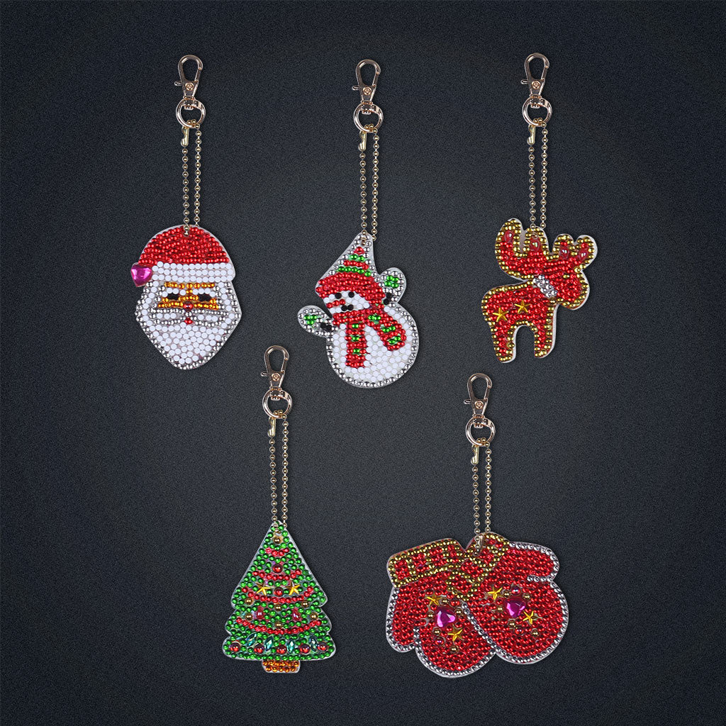 5pcs DIY Weihnachtssets speziell geformte Full Drill Diamond Painting Schlüsselanhänger mit Schlüsselring Schmuck Geschenke für Mädchen Taschen 