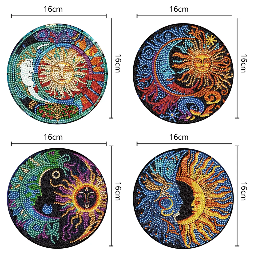 4PCS Diamond Painting Placemats Insulated Dish Mats | Sun and Moon