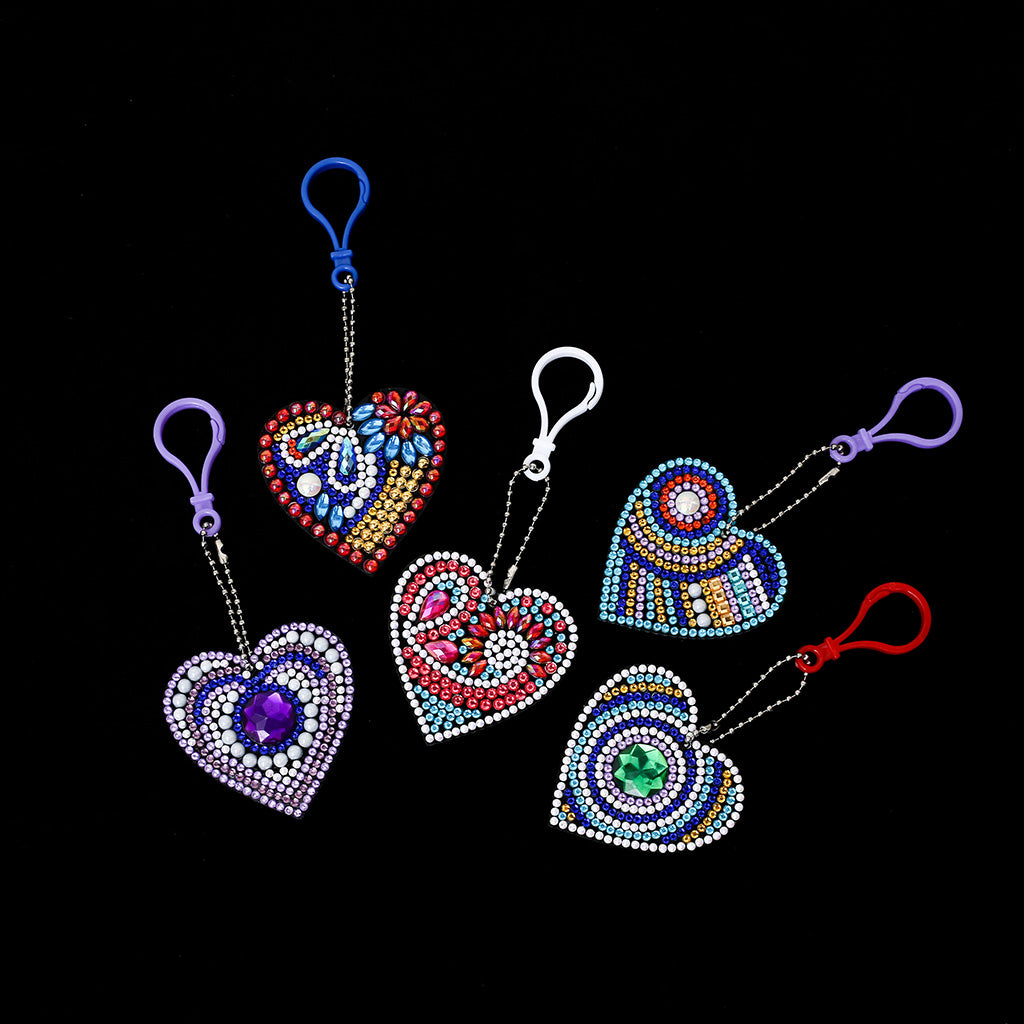 5pcs DIY Love Sets Special Shaped Full Drill Diamond Painting Key Chain with Key Ring Jewelry Gifts for Girl Bags