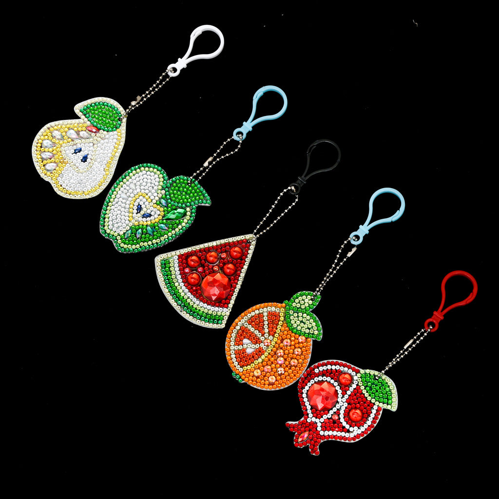 5pcs DIY Fruit Sets Special Shaped Full Drill Diamond Painting Key Chain with Key Ring Jewelry Gifts for Girl Bags