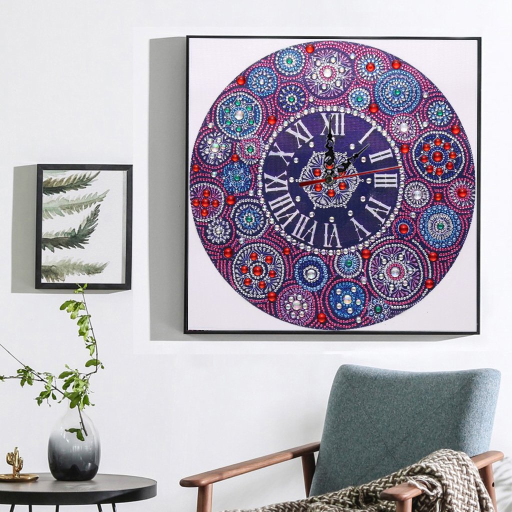 Horloge Fleur Mandala | Forme spéciale | Cristal Strass | Kits complets de peinture au diamant rond 