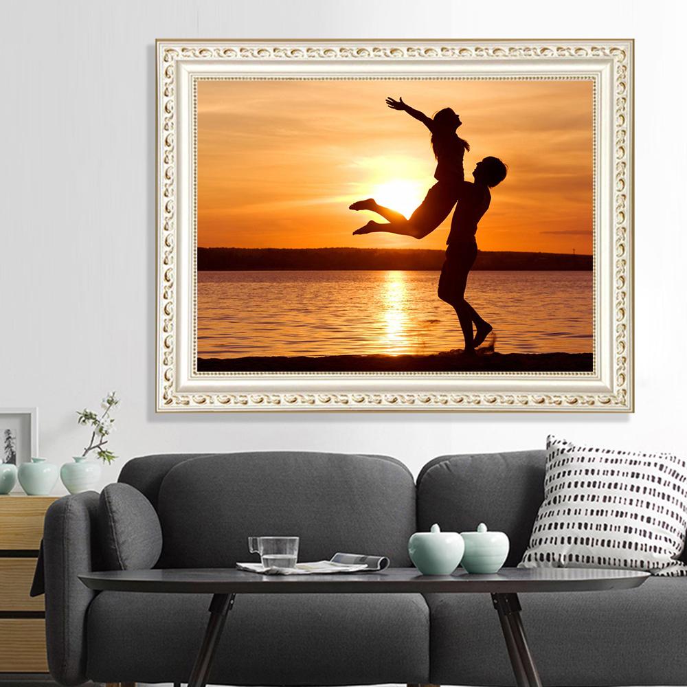 Amoureux du coucher de soleil au bord de la mer | Kits complets de peinture au diamant rond 