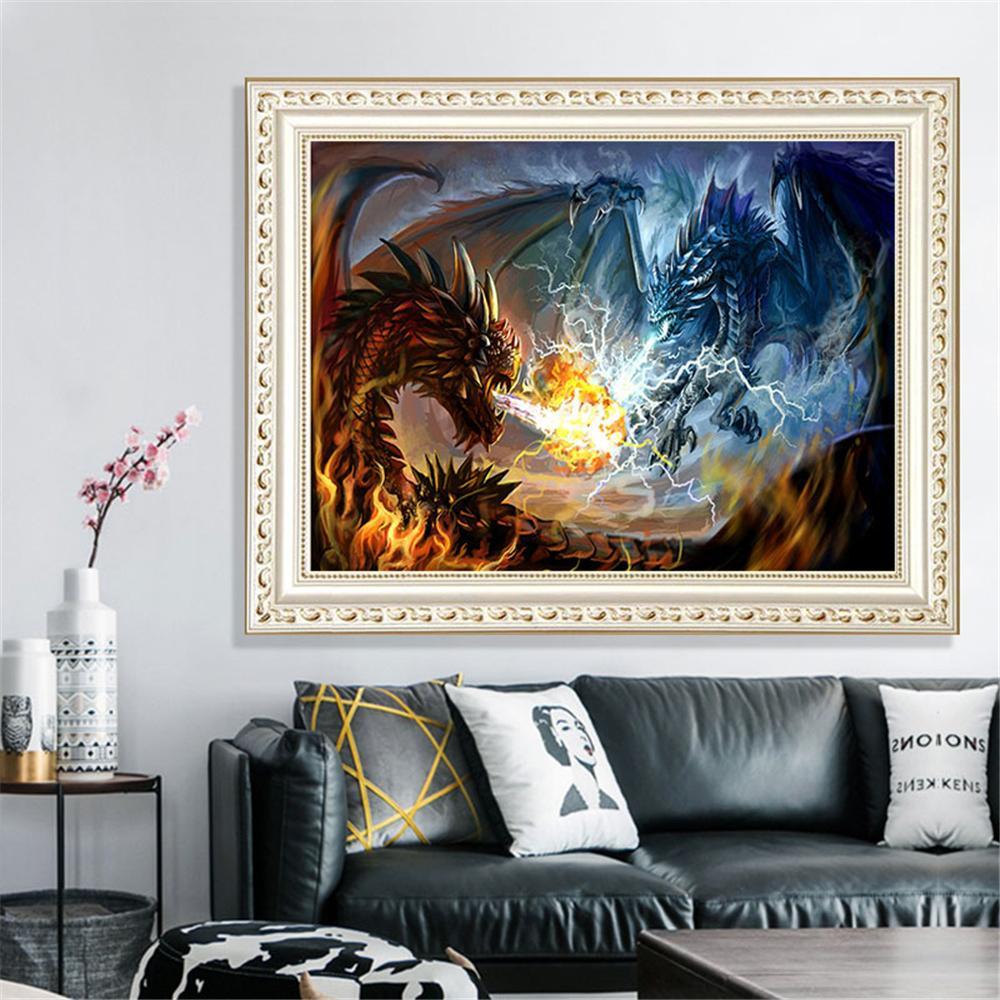 Feuerdrache und Eisdrache | Full Square Diamond Painting Kits 