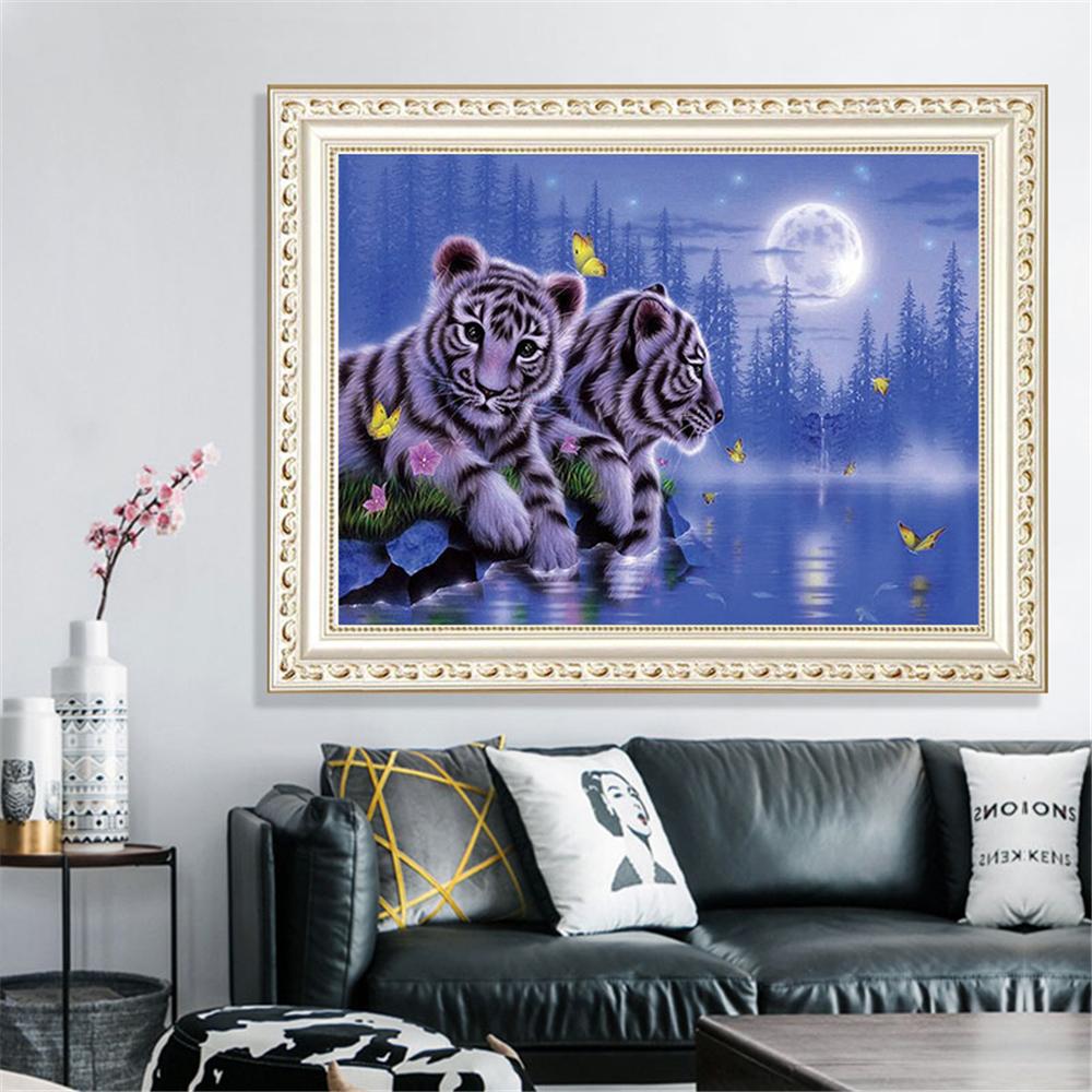 White Tiger Moon  | Full Square Diamond Painting Kits