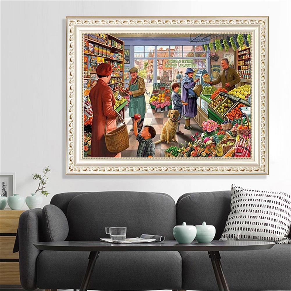 People shopping in supermarket  | Full Square Diamond Painting Kits