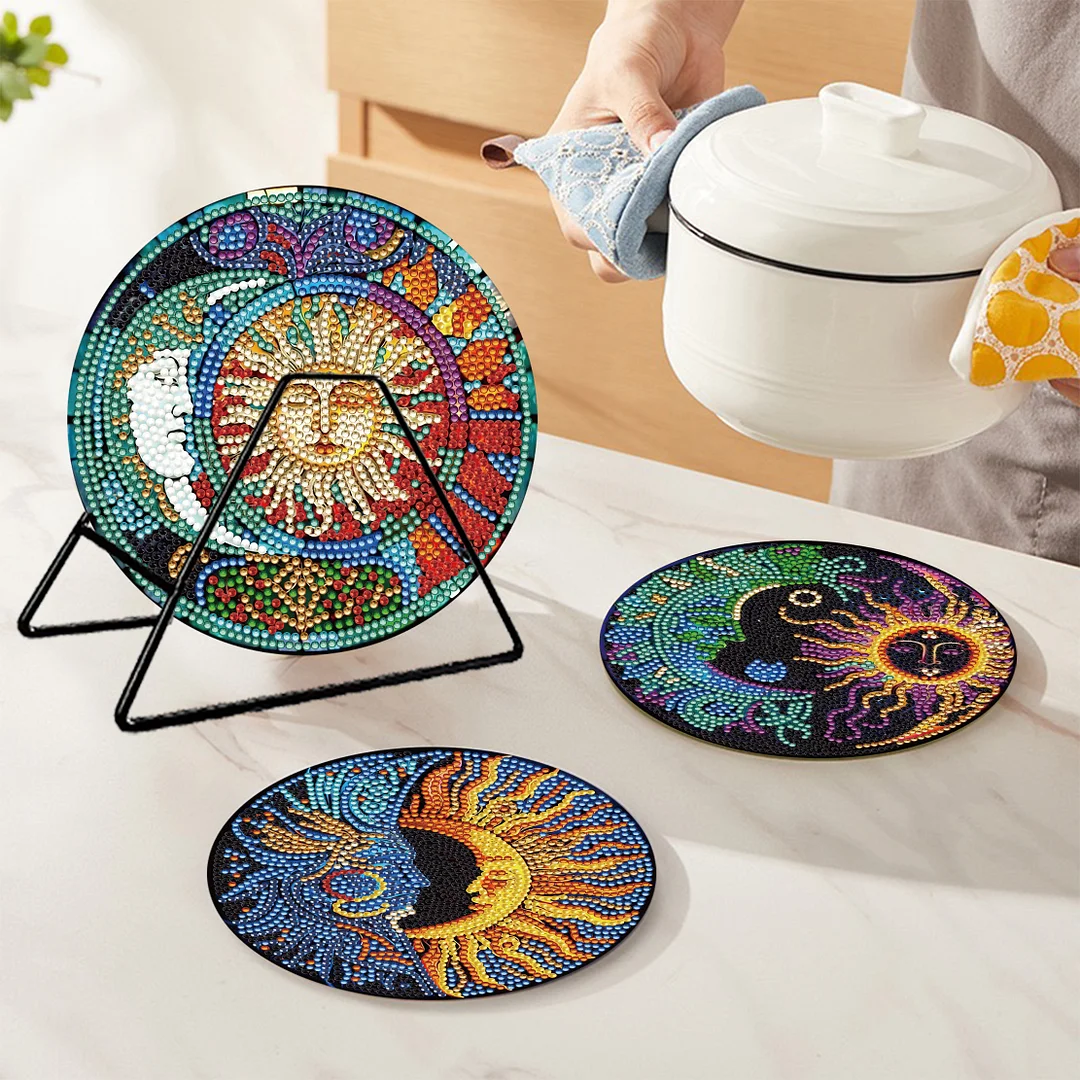 4PCS Diamond Painting Placemats Insulated Dish Mats | Sun and Moon