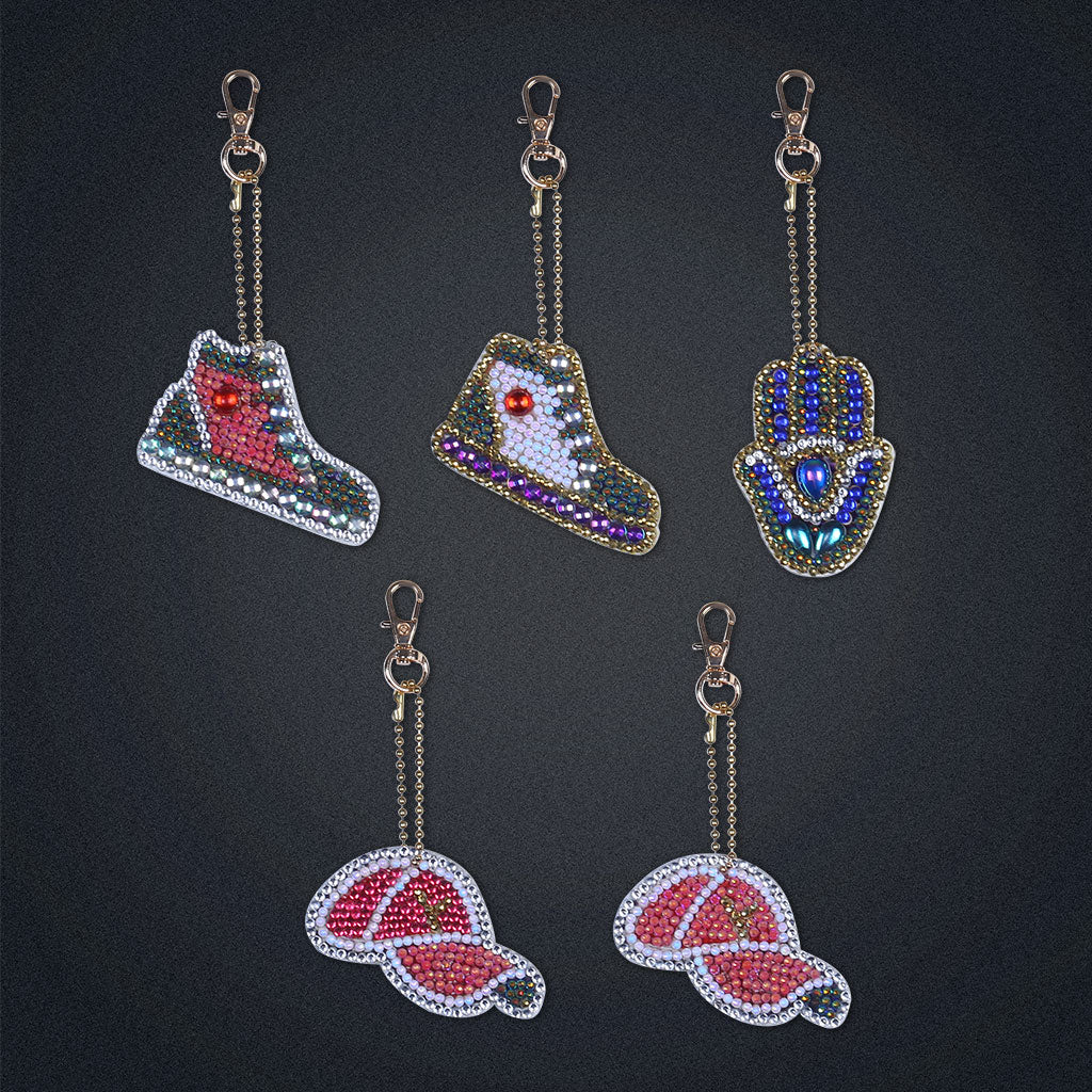 5pcs DIY Shoes and hats Sets Special Shaped Full Drill Diamond Painting Key Chain with Key Ring Jewelry Gifts for Girl Bags