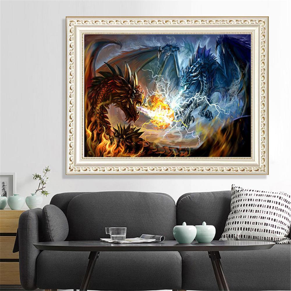 Feuerdrache und Eisdrache | Full Square Diamond Painting Kits 