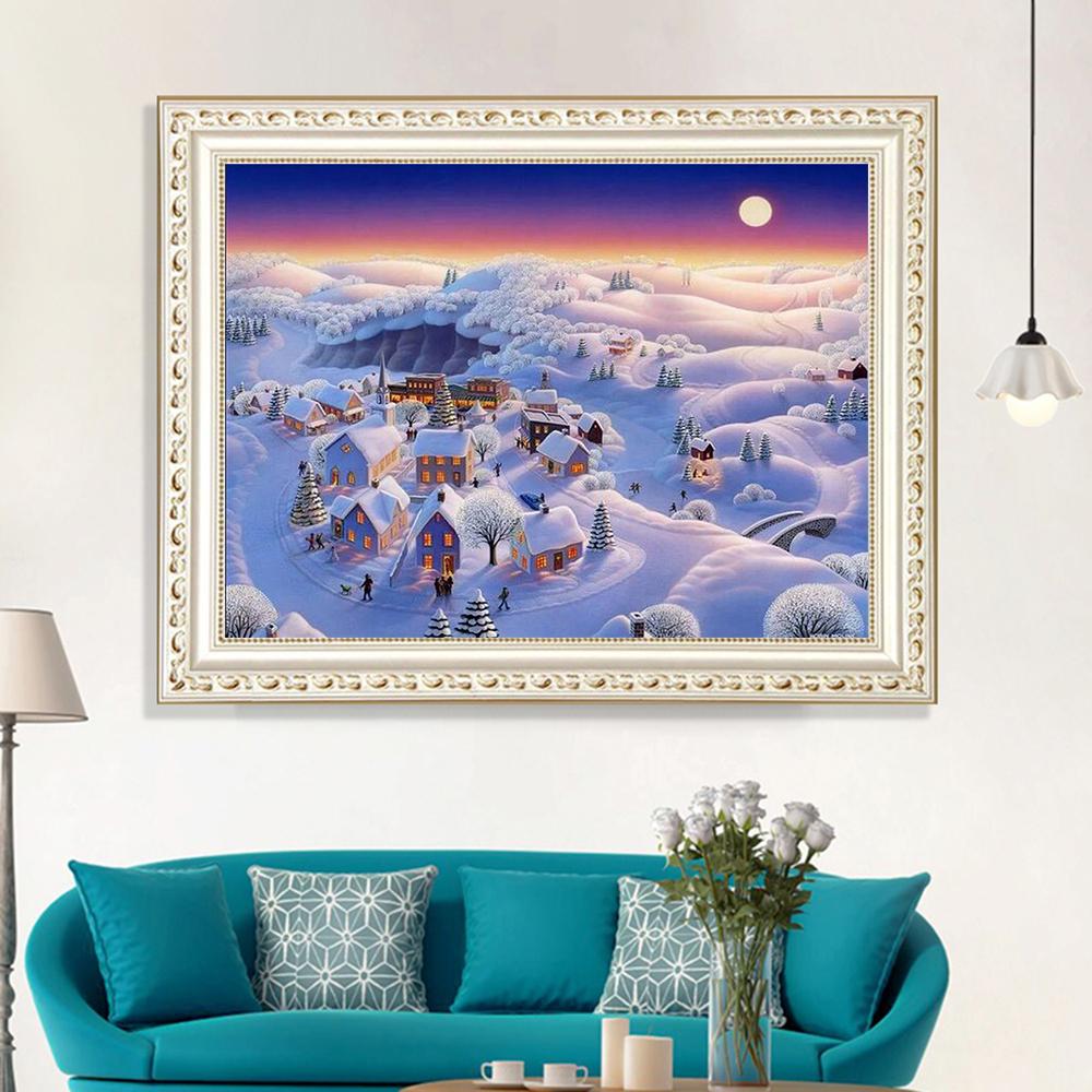 Le paysage de neige | Kits complets de peinture au diamant rond 