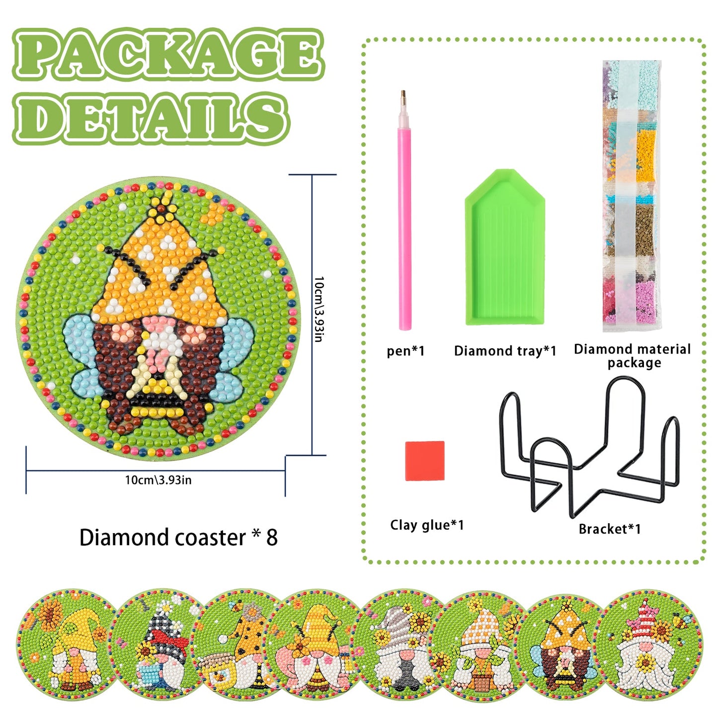 8 pcs set DIY Special Shaped Diamond Painting Coaster | Gnomes