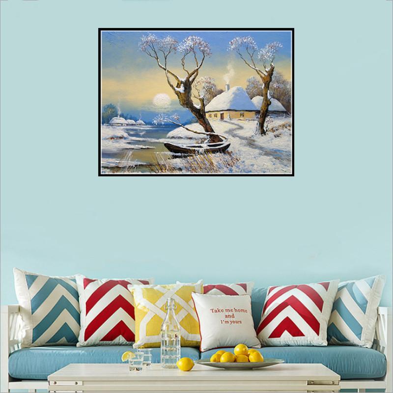 Paysage de neige | Kits complets de peinture au diamant rond 