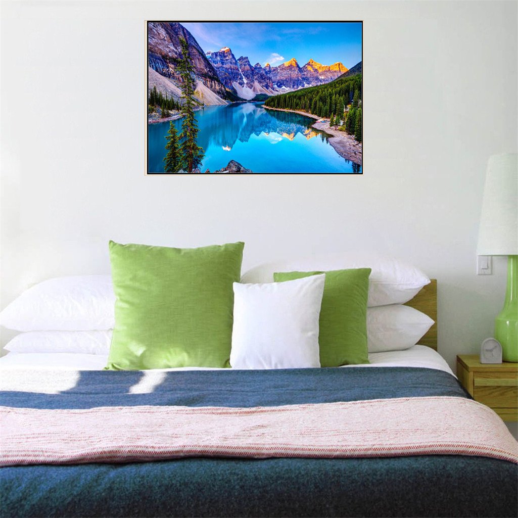 Montagne et lac | Kits complets de peinture au diamant rond