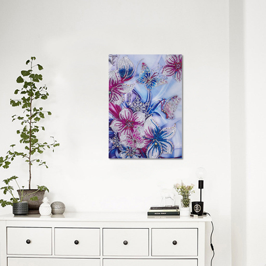Flowers And Butterflies  | Crystal Rhinestone  | Full Round Diamond Painting Kits