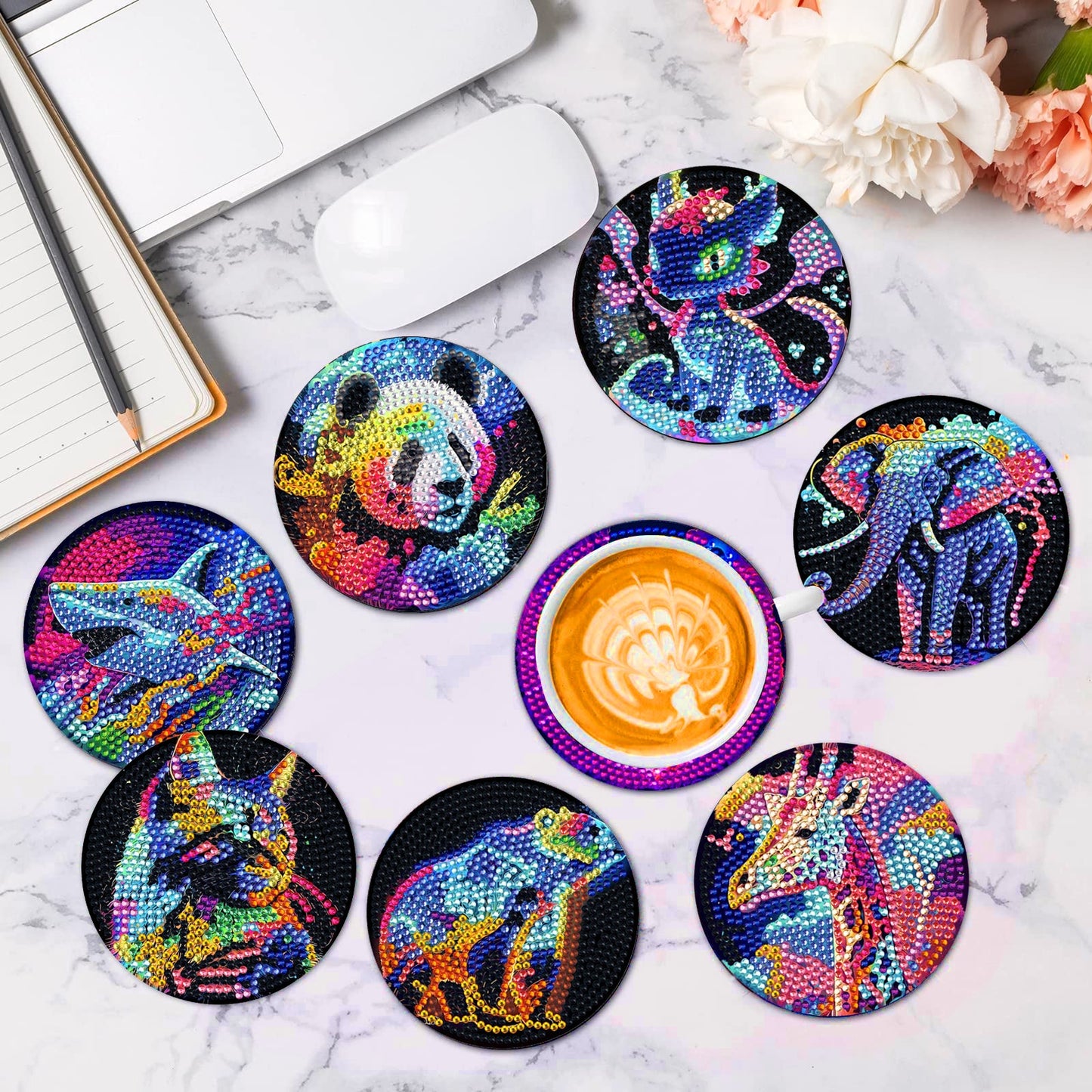 8 pcs set DIY Special Shaped Diamond Painting Coaster  | animal（no holder）