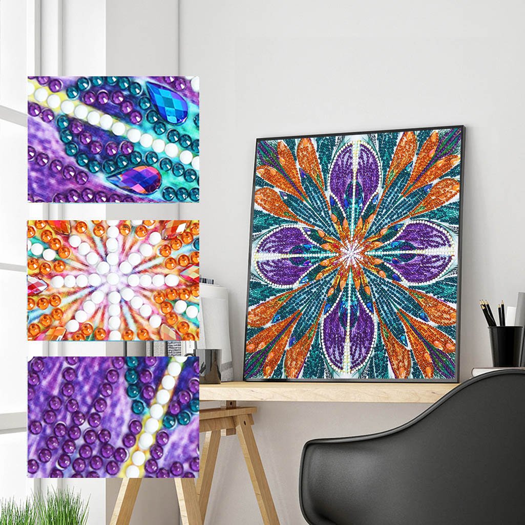 Abstrakte Kunst-Mandala-Blume | Leuchtende Diamant-Malkits 