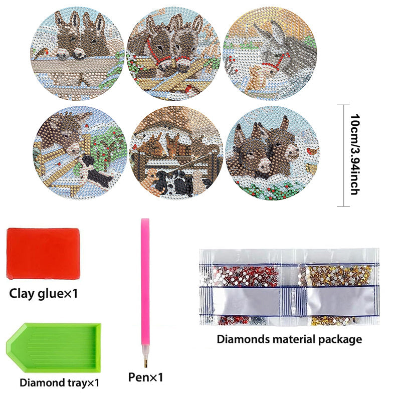6 pcs set DIY Special Shaped Diamond Painting Coaster  | Donkey (no holder)