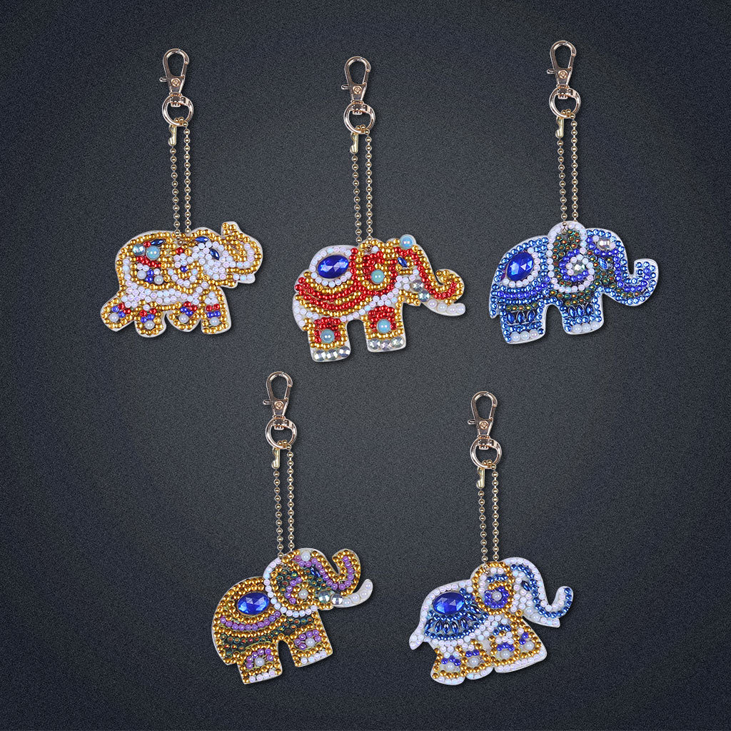 5pcs DIY Elephant Sets Special Shaped Full Drill Diamond Painting Key Chain with Key Ring Jewelry Gifts for Girl Bags