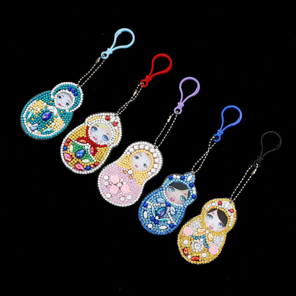 5pcs DIY Girl Sets Special Shaped Full Drill Diamond Painting Key Chain with Key Ring Jewelry Gifts for Girl Bags