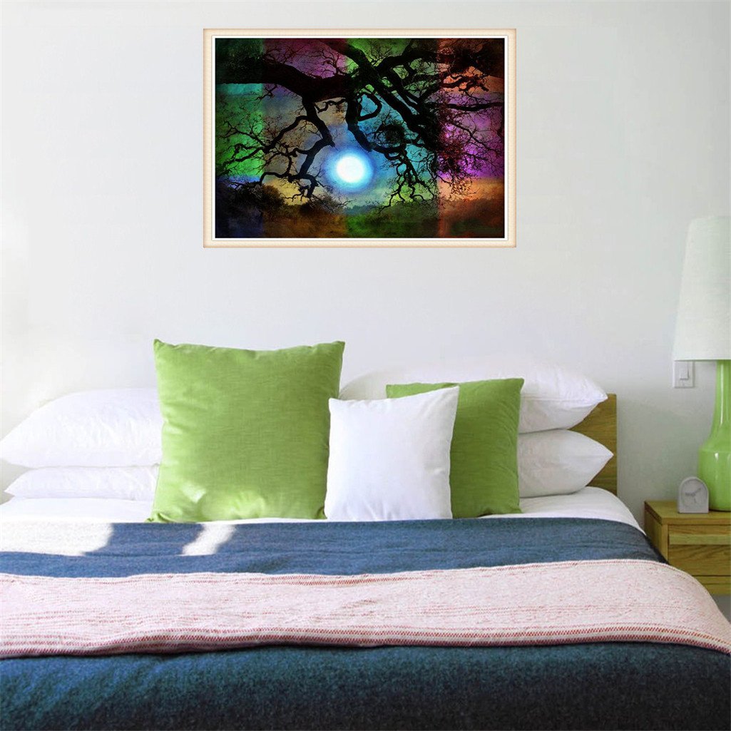 Lune d'arbre Aurora | Kits complets de peinture au diamant rond