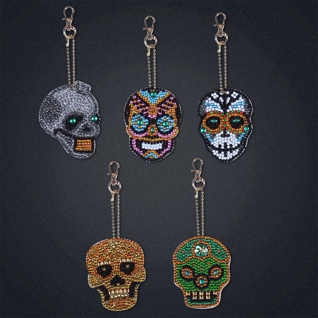 5pcs DIY Skull Sets Special Shaped Full Drill Diamond Painting Key Chain with Key Ring Jewelry Gifts for Girl Bags