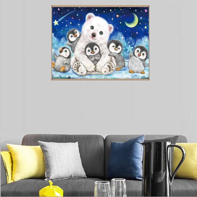 Ours polaire et pingouin | Kits complets de peinture au diamant rond