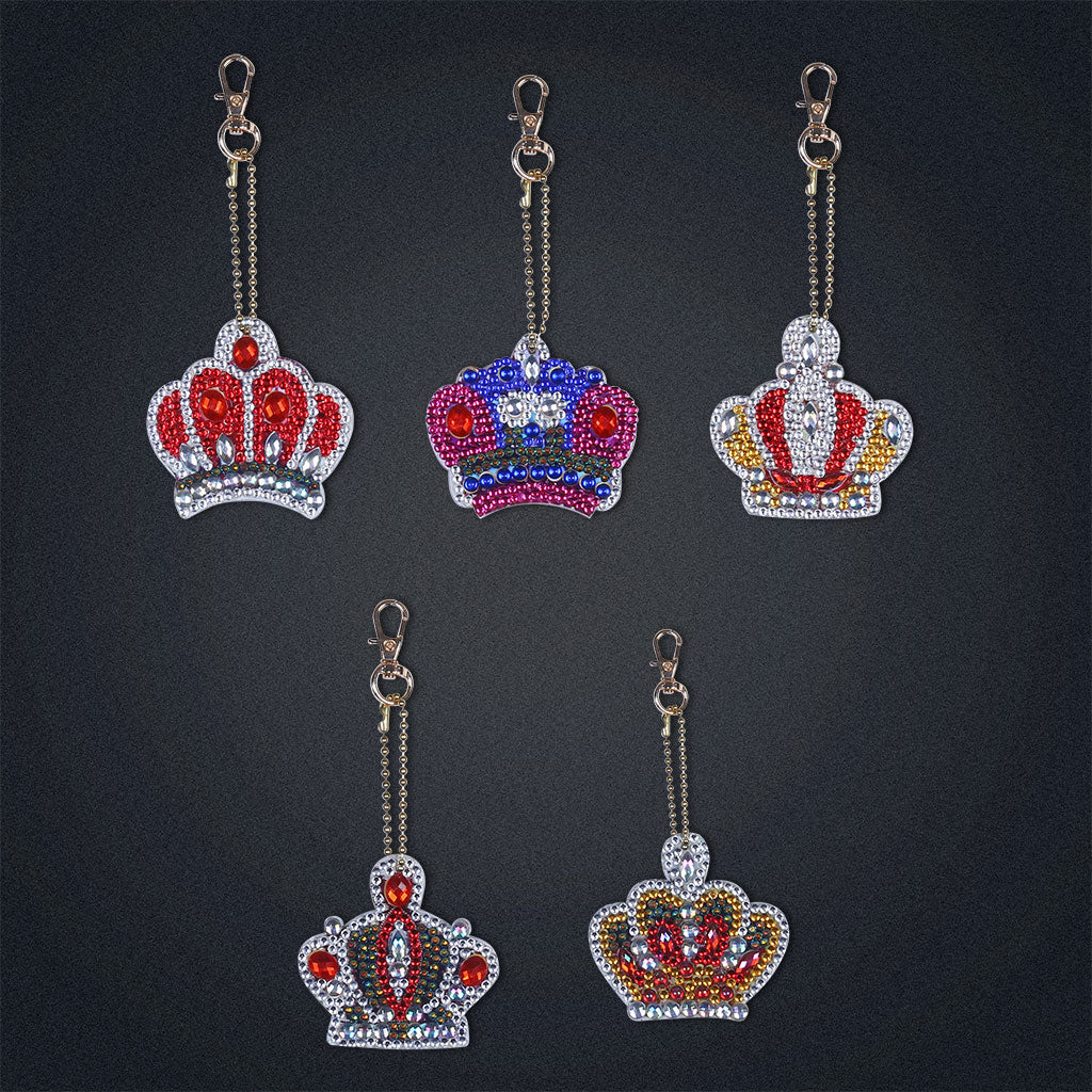 5pcs DIY Crown Sets Special Shaped Full Drill Diamond Painting Key Chain with Key Ring Jewelry Gifts for Girl Bags