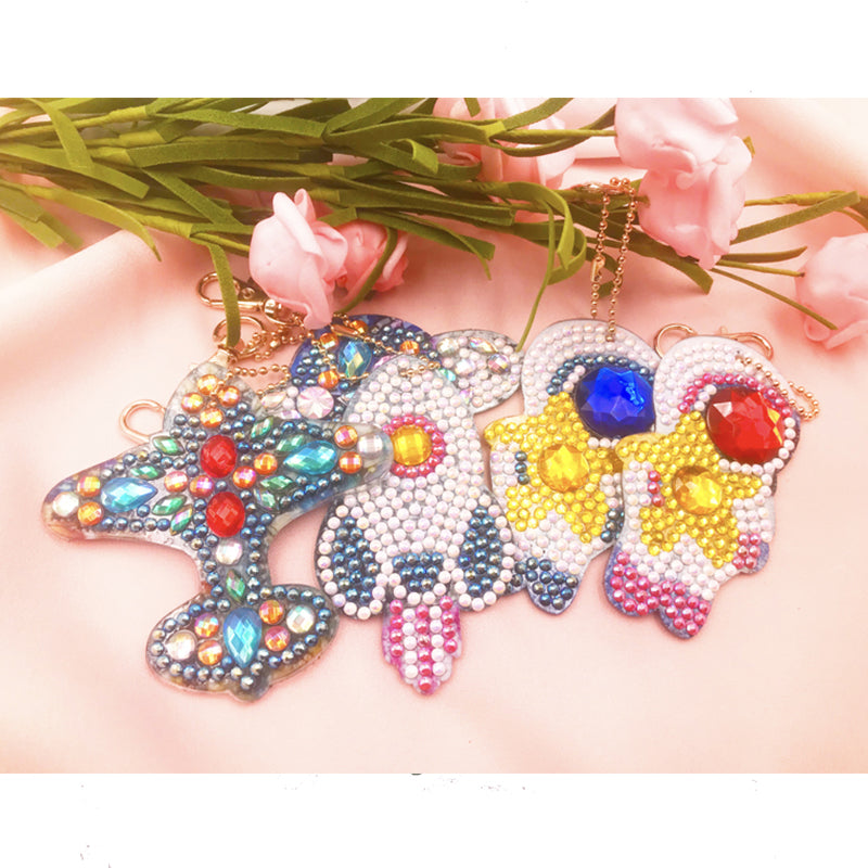 5pcs DIY Space Sets Special Shaped Full Drill Diamond Painting Key Chain with Key Ring Jewelry Gifts for Girl Bags