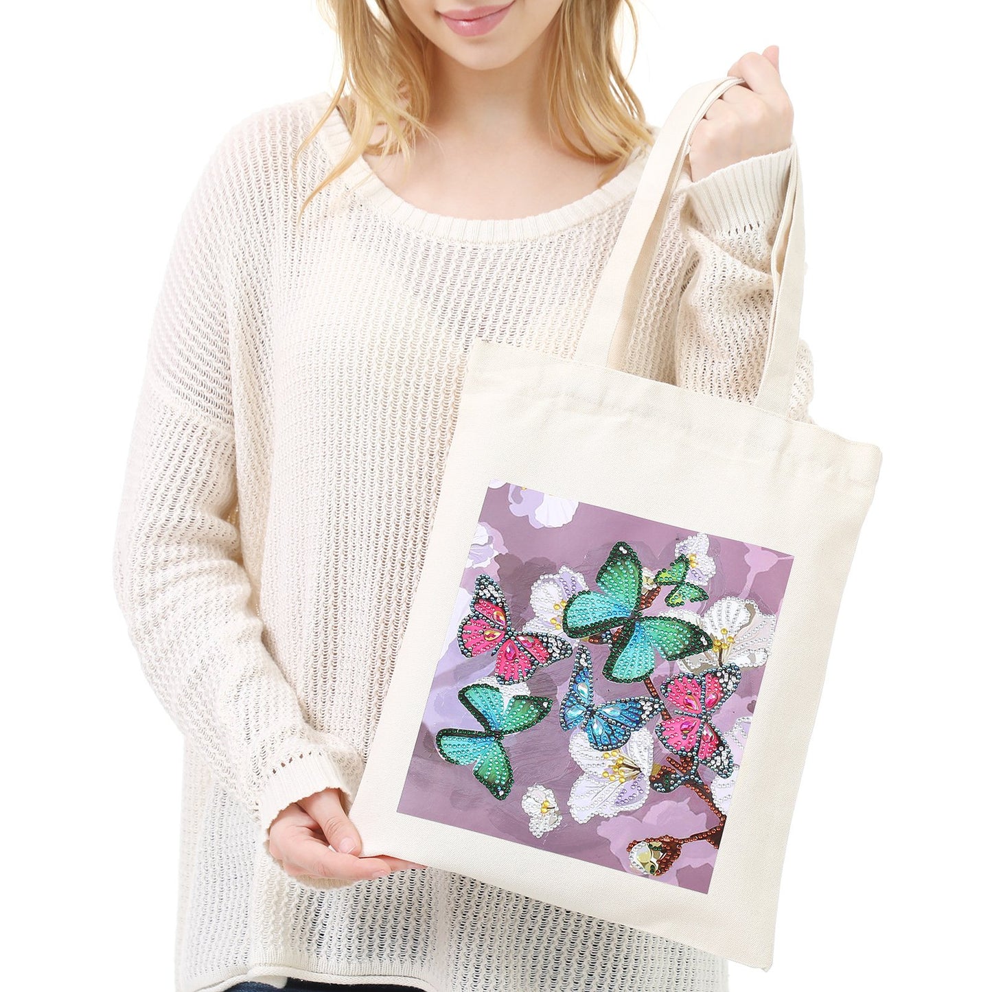 DIY Rhinestone Diamond Painting Butterfly Tote Bag